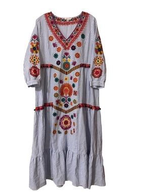 Anthropologie Stellah blue embroided dress  floral M